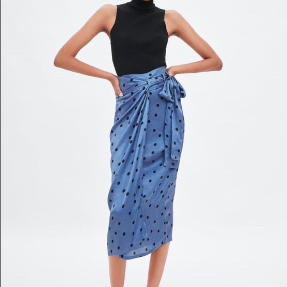 Zara Blue Polka Dot Wrap Skirt | Small